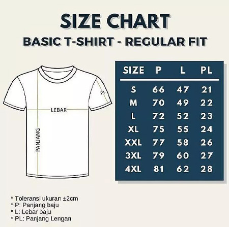 Panduan ukuran kaos lengan pendek